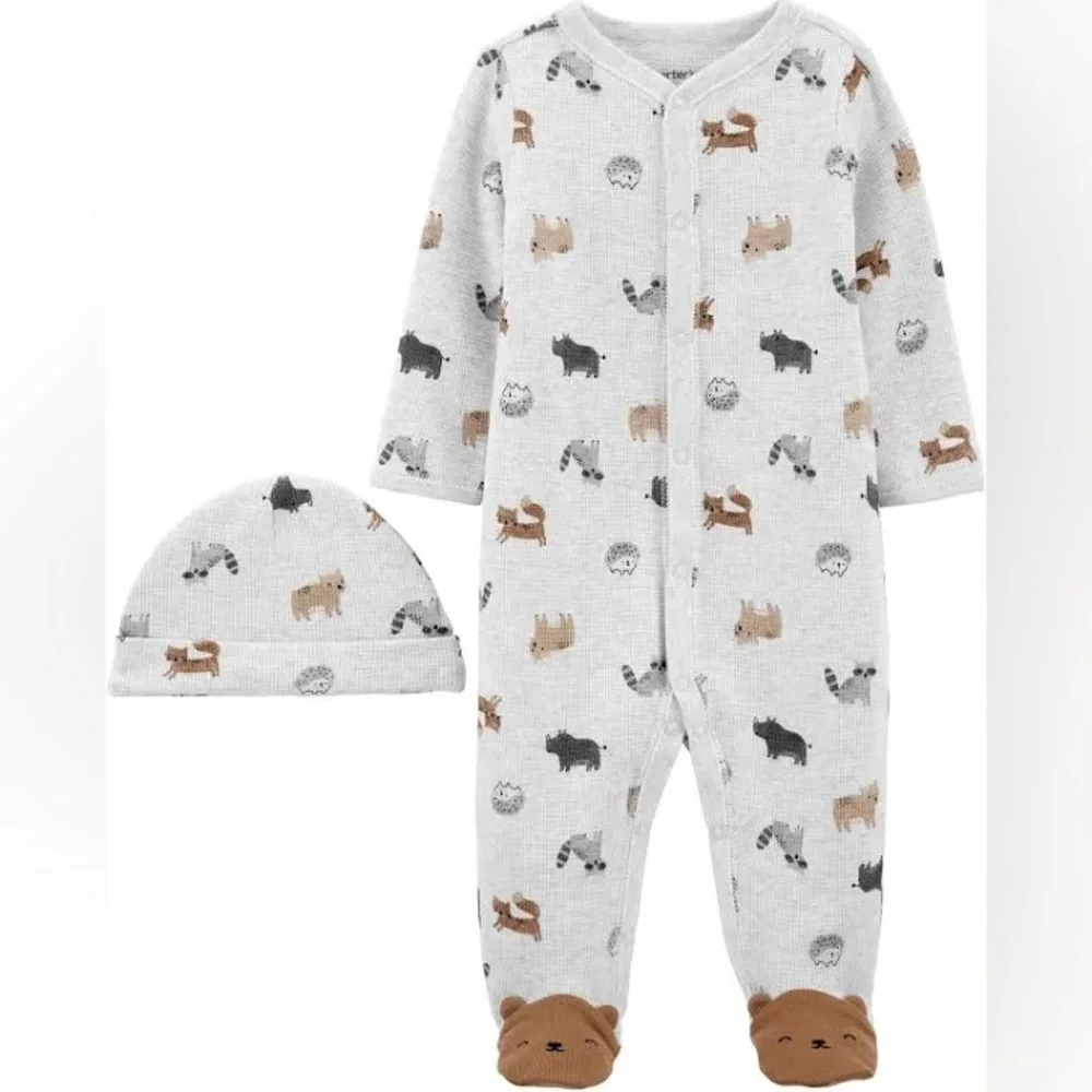 Carter’s 2-Piece Animal Snap-Up Sleep & Play Pajamas & Cap Set - 3M